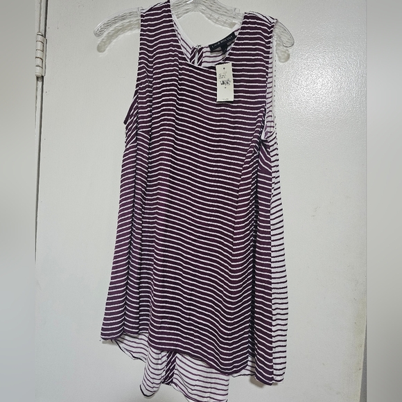 NWT Lane Bryant Flowy Stripe Hi-Low Tunic, Purple White Stripes - Picture 1 of 4